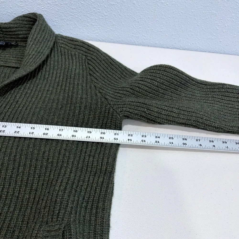 Pendleton Cardigan Olive Green Shawl Collar Ribbed Lambswool Pocket Large